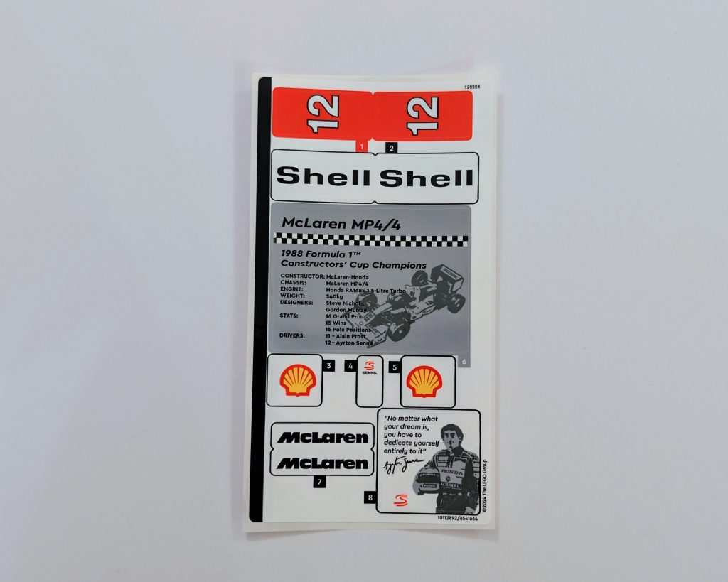 LEGO McLaren MP4/4 sticker sheet