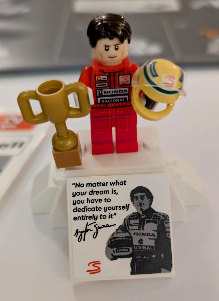 Ayrton Senna minifigure on stand front