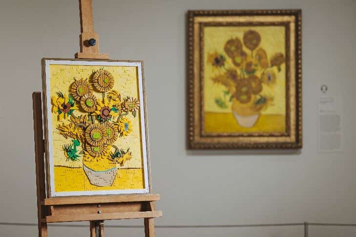 LEGO Van Gogh Sunflowers looks fantastic next to the version at the Amsterdam museum