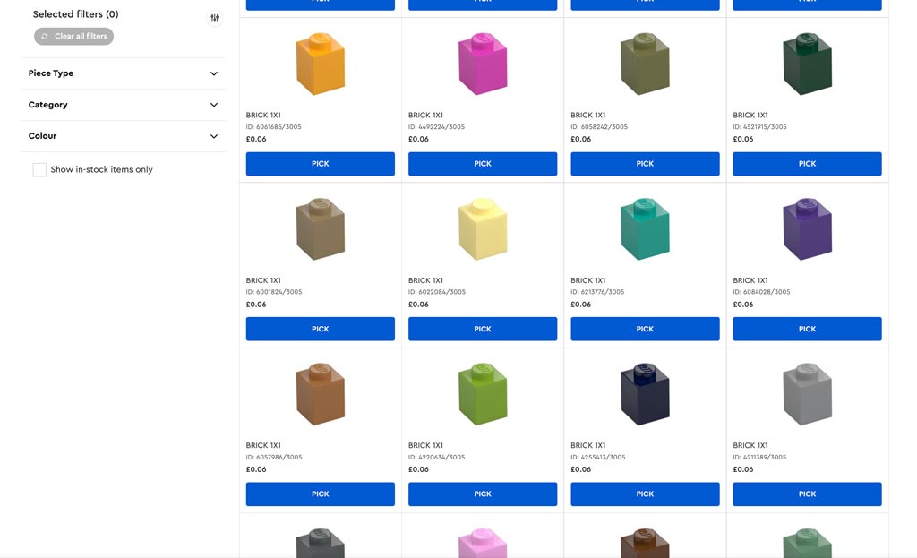 Current LEGO Pick a Brick Search