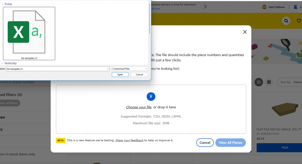 How to Upload a Parts List to LEGO Pick a Brick
