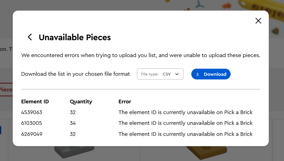 How to Upload a Parts List to LEGO Pick a Brick