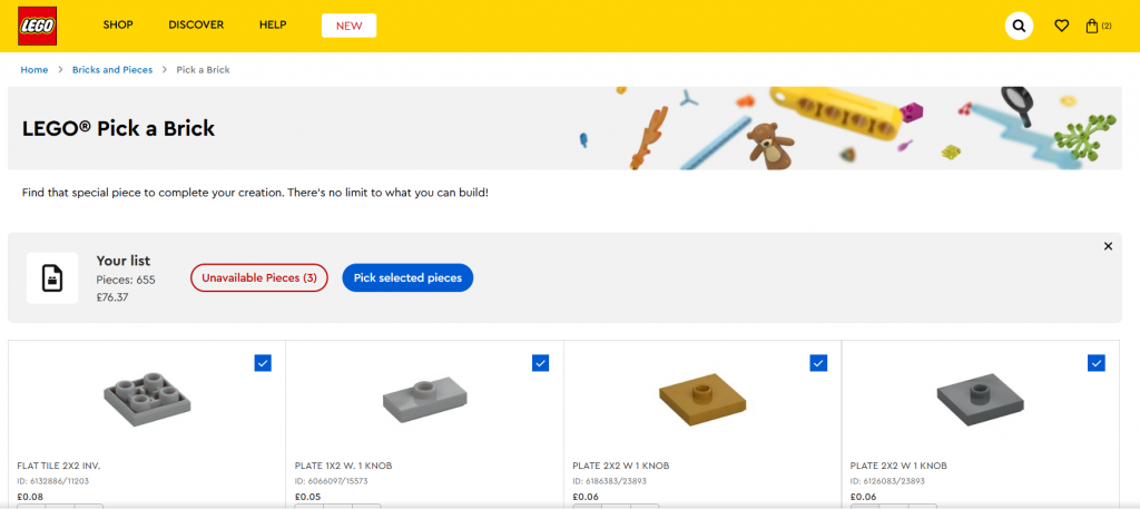 How to Upload a Parts List to LEGO Pick a Brick
